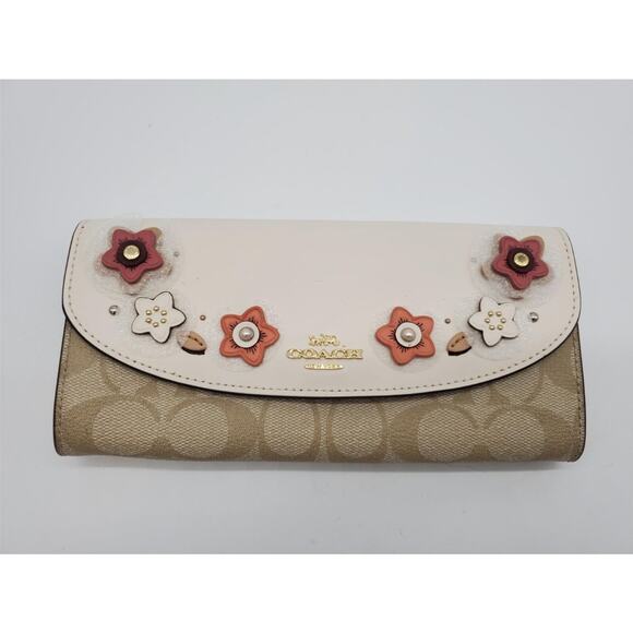 Coach F73376 Slim Envelope Wallet in Signature Canvas with Floral Applique - Picture 1 of 3